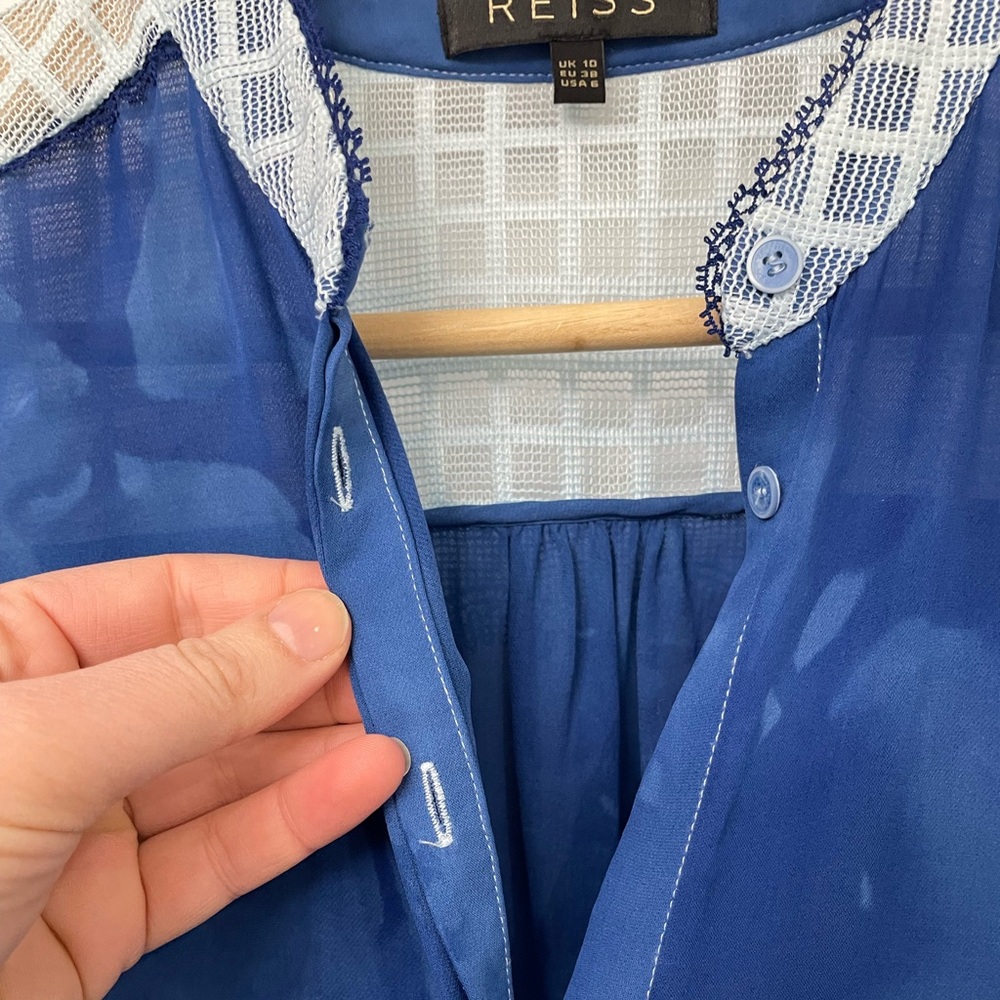 Reiss Blue Blouse with White Accents - Picture 10 of 11